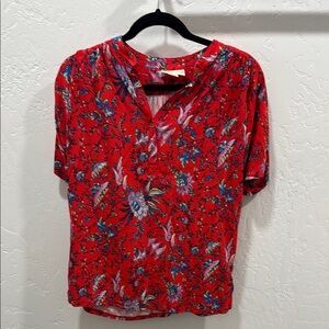 Anthropologie Red Graphic Short Sleeve Blouse